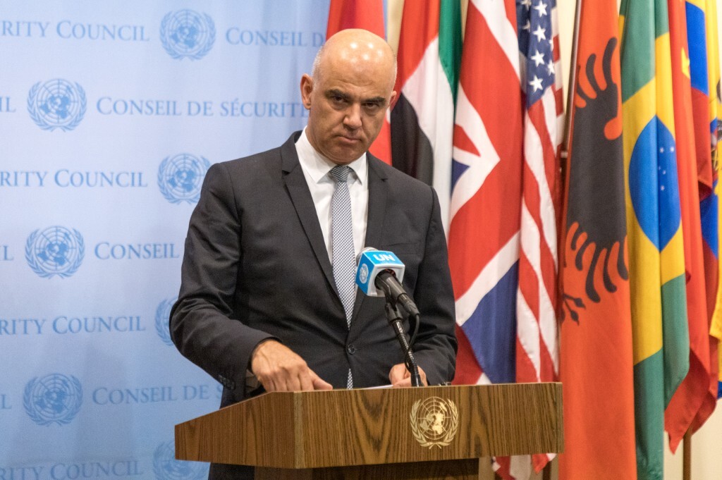 afp-com-20230523-partners-056-6935-2086-1685670683 Tổng thống Thụy Sĩ Alain Berset tại New York, Mỹ, hôm 23/5. Ảnh: AFP