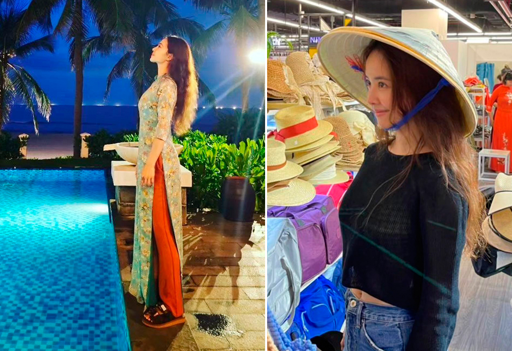 Thái Y Lâm diện áo dài, nón lá. Ảnh: Instagram/Jolin