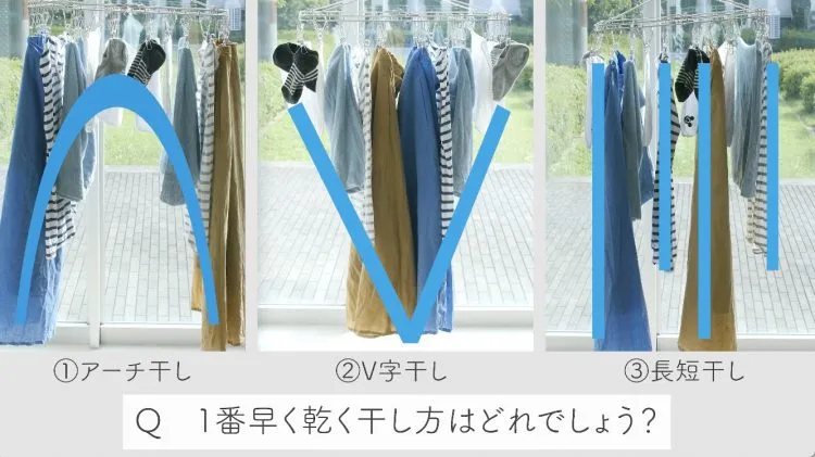 1-13-4862-1720844217 Ba cách phơi đồ gồm: phơi vòm, chữ V và xen kẽ cao thấp, trong đó phơi vòm nhanh khô nhất. Ảnh: Kufura