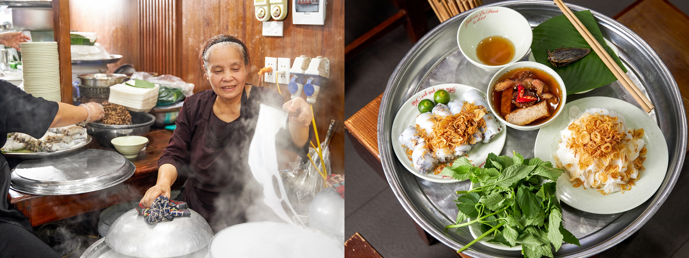 Kỹ thuật tráng bánh được truyền sang đời thứ hai. Bánh cuốn ăn với nước mắm cà cuống là nét đặc trưng của ẩm thực Hà Nội. Ảnh: Anh Thư