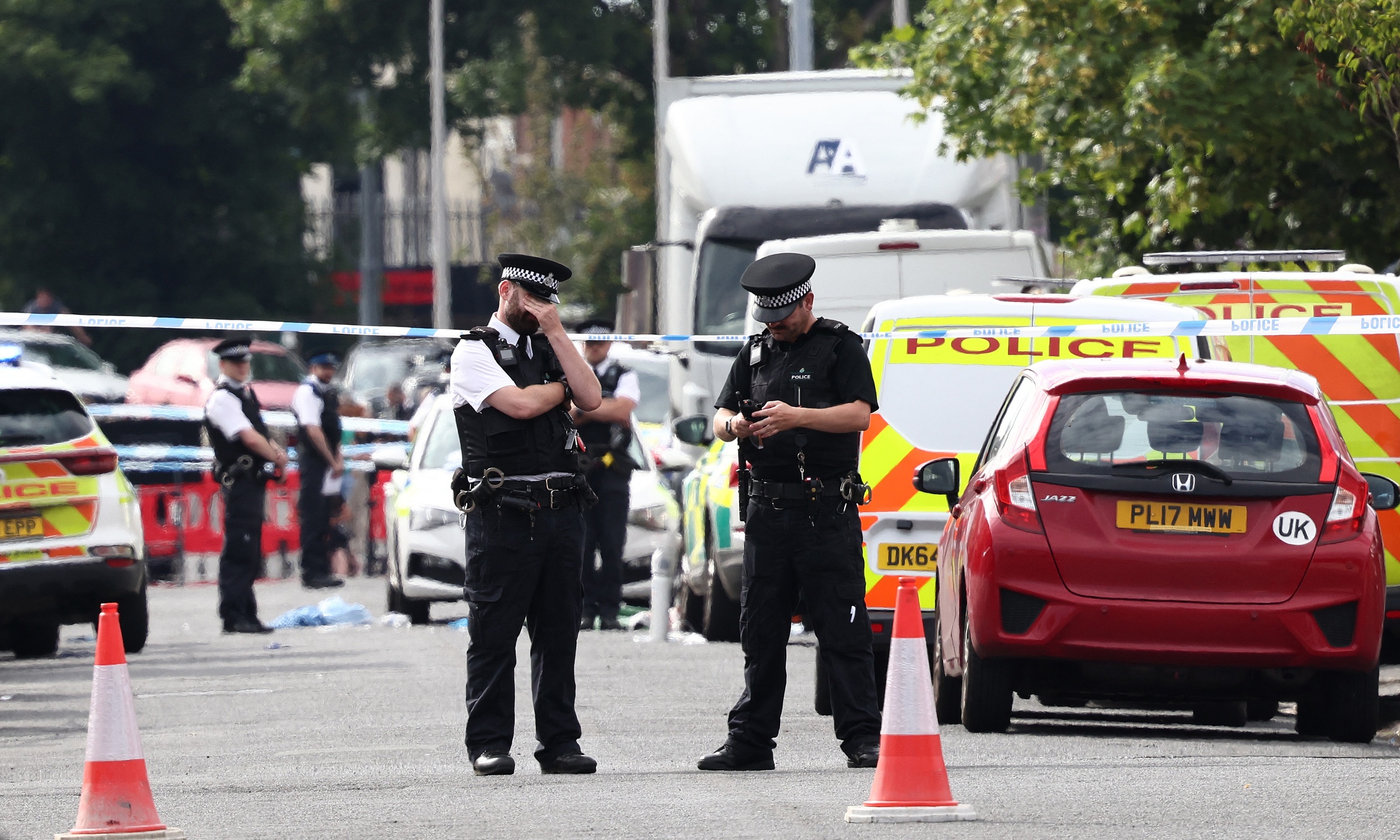 Cảnh sát phong tỏa hiện trường vụ đâm dao ở Southport, tây bắc Anh, ngày 29/7. Ảnh: AFP