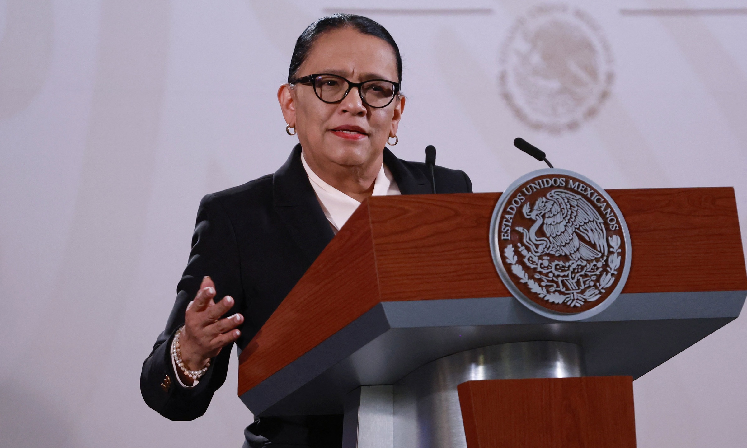 Bộ trưởng An ninh Mexico Rosa Icela Rodriguez tại Mexico City ngày 29/7. Ảnh: AFP