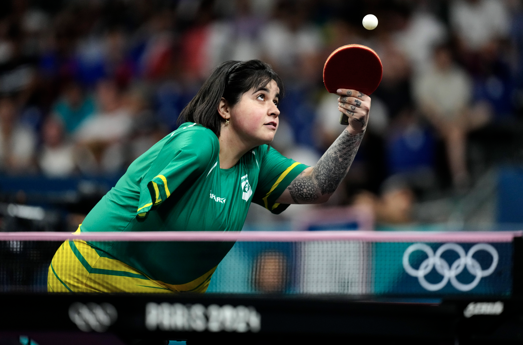bruna-alexandre-brazil-bong-ba-8450-4045-1722951715 VĐV mất một tay Bruna Alexandre của Brazil thi đấu bóng bàn Olympic Paris 2024. Ảnh: AFP