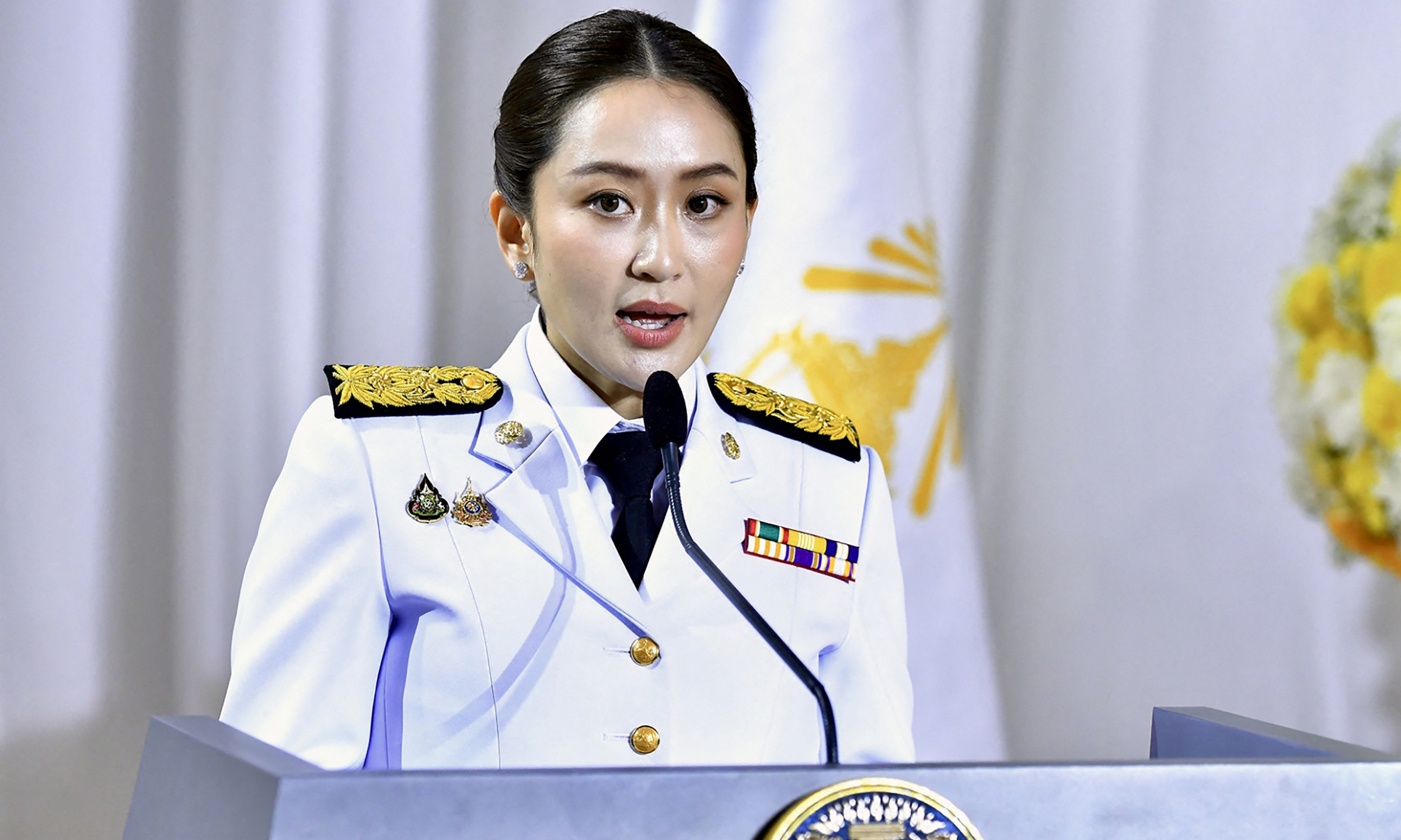 Thủ tướng Paetongtarn Shinawatra phát biểu trong lễ nhận văn bản bổ nhiệm tại Bangkok ngày 18/8. Ảnh: AFP