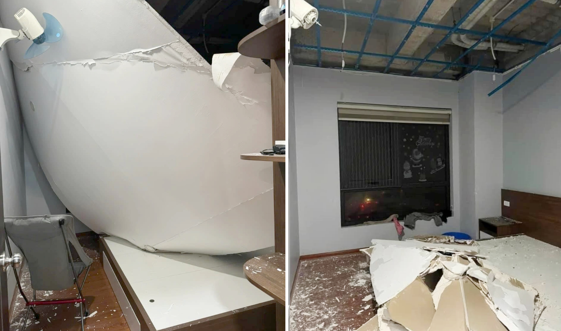 Trần thạch cao bị sập trong căn chung của của gia đình chị Ngọc Bích ở quận Hà Đông, Hà Nội. Ảnh: Nhân vật cung cấp