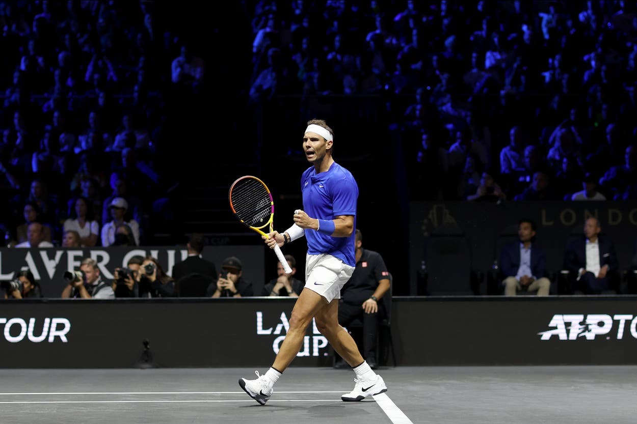 newfile-6-4161-1726199153 Nadal mừng một điểm thắng tại Laver Cup 2019. Ảnh: Reuters