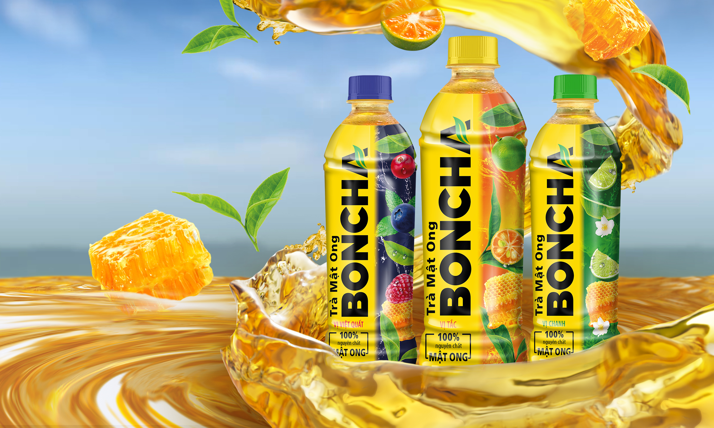 Ba hương vị của trà mật ong Boncha. Ảnh: Uniben