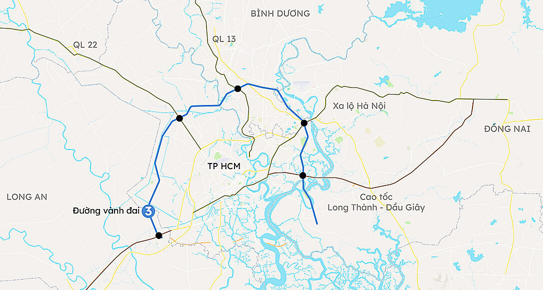 Hướng tuyến Vành đai 3 TP HCM. Đồ hoạ: Khánh Hoàng