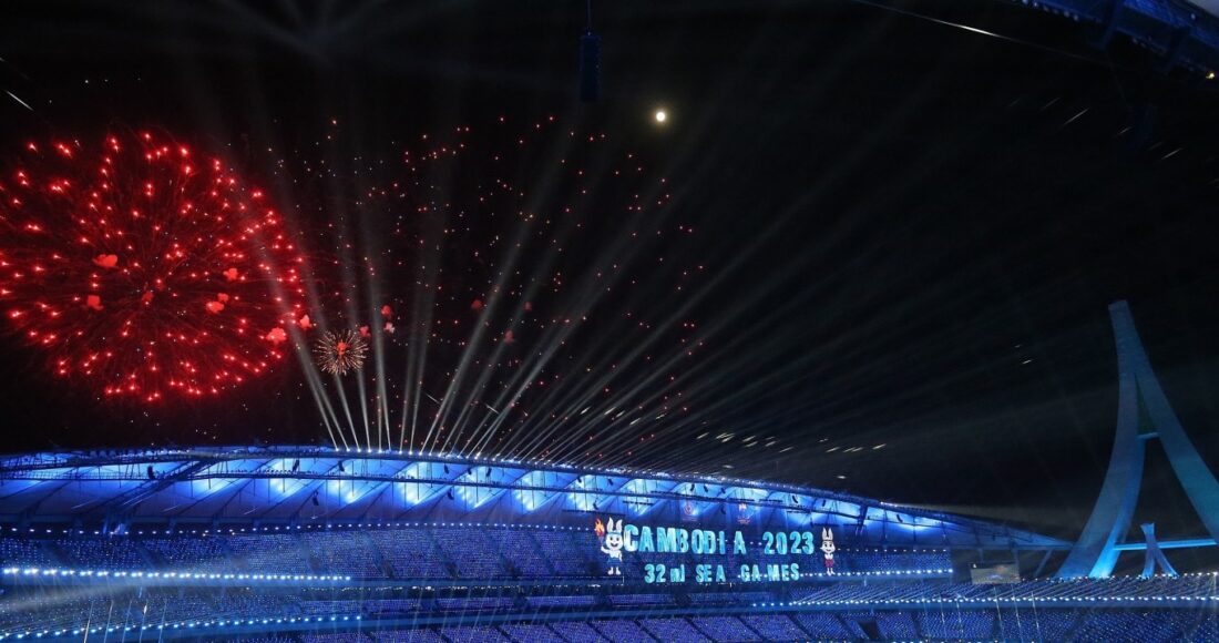 Lễ khai mạc SEA Games 32 tối 5/5/2023 trên sân Morodok Techo ở ngoại ô Phnom Penh, Campuchia. Ảnh: Lâm Thỏa