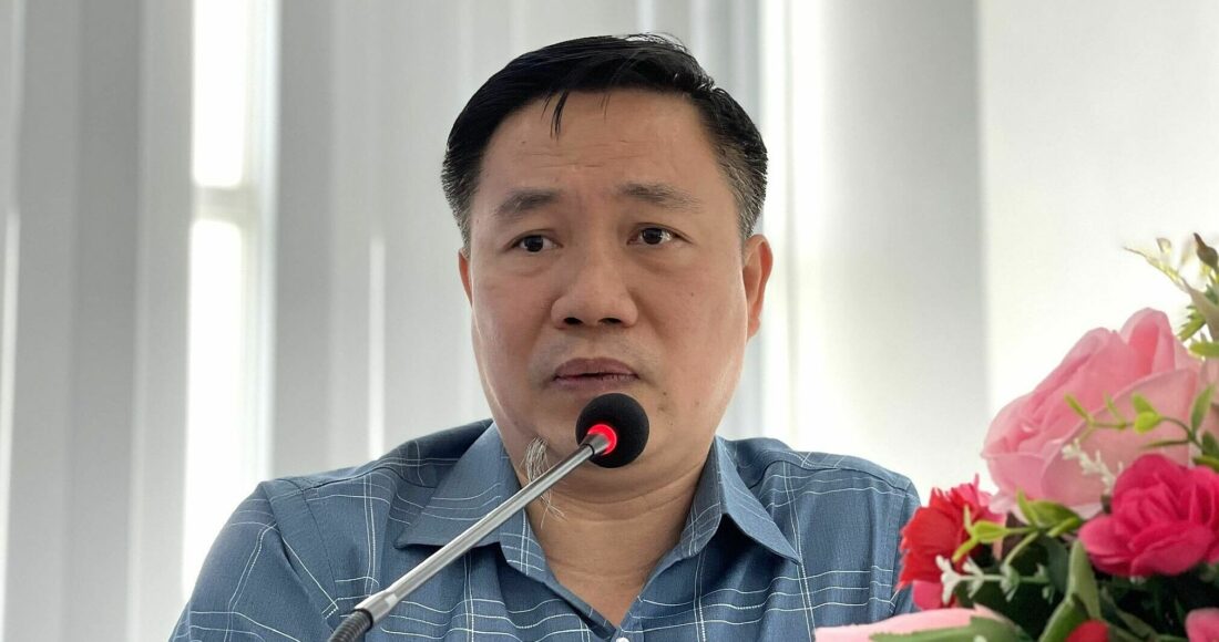 Ông Trần Đắc Trung, Phó ban quản lý Khu công nghệ cao Hòa Lạc phát biểu, sáng 16/5. Ảnh: Hà An