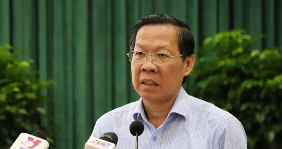 Chủ tịch UBND TP HCM Phan Văn Mãi phát biểu tại buổi công bố. Ảnh: Lê Tuyết