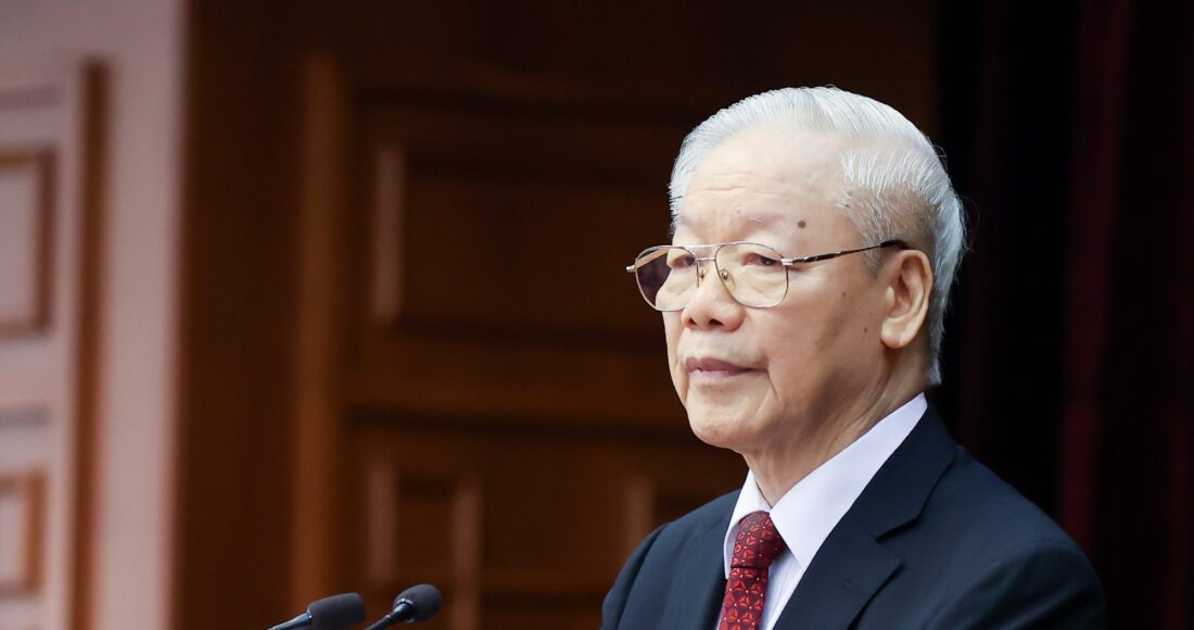 Tổng bí thư Nguyễn Phú Trọng phát biểu bế mạc hội nghị Trung ương 7 khóa 13, ngày 17/5/2023. Ảnh: Nhật Bắc