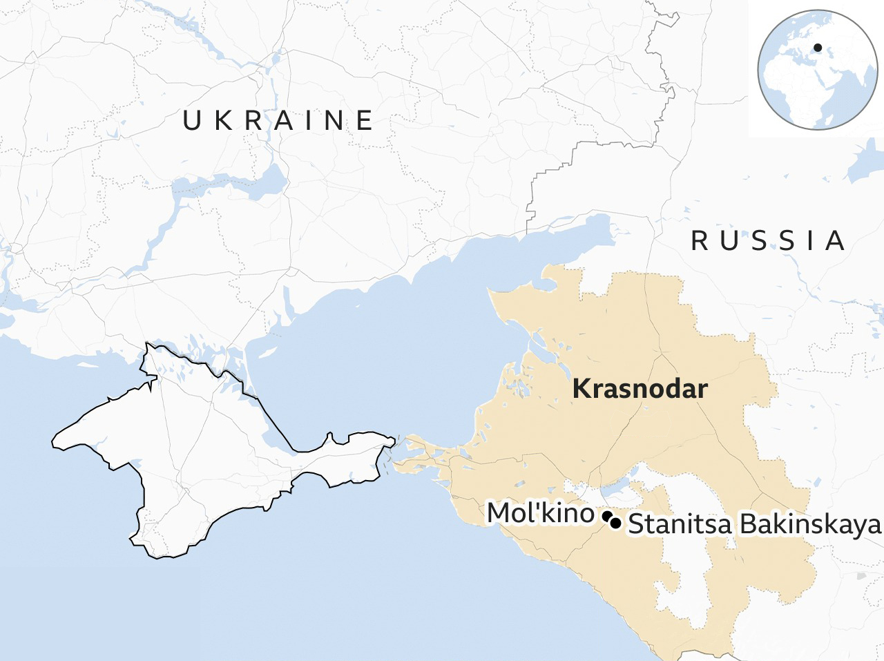 Vị trí vùng Krasnodar, Nga. Đồ họa: BBC