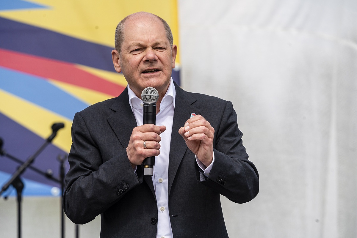 Thủ tướng Olaf Scholz phát biểu tại Koblenz, miền tây nước Đức ngày 1/5. Ảnh: AFP