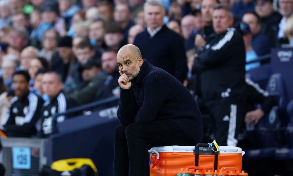 Guardiola trong trận Man City thắng Leicester 3-1 cuối tuần trước. Ảnh: Reuters