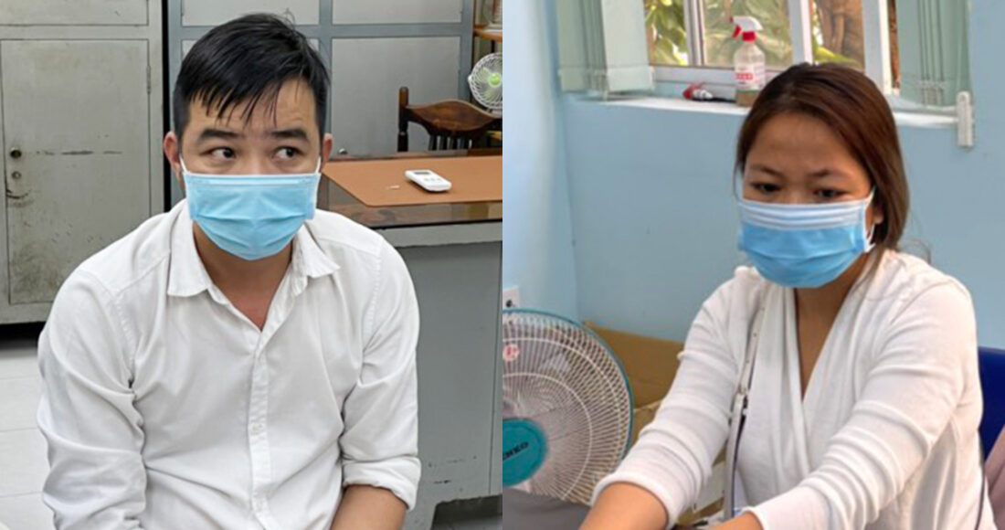 Phong và Trân tại cơ quan điều tra. Ảnh: Nhật Vy