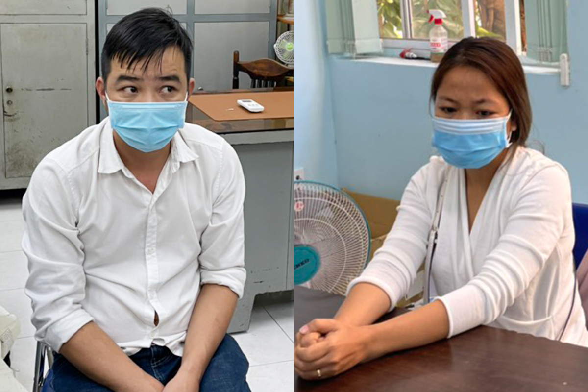 Phong và Trân tại cơ quan điều tra. Ảnh: Nhật Vy