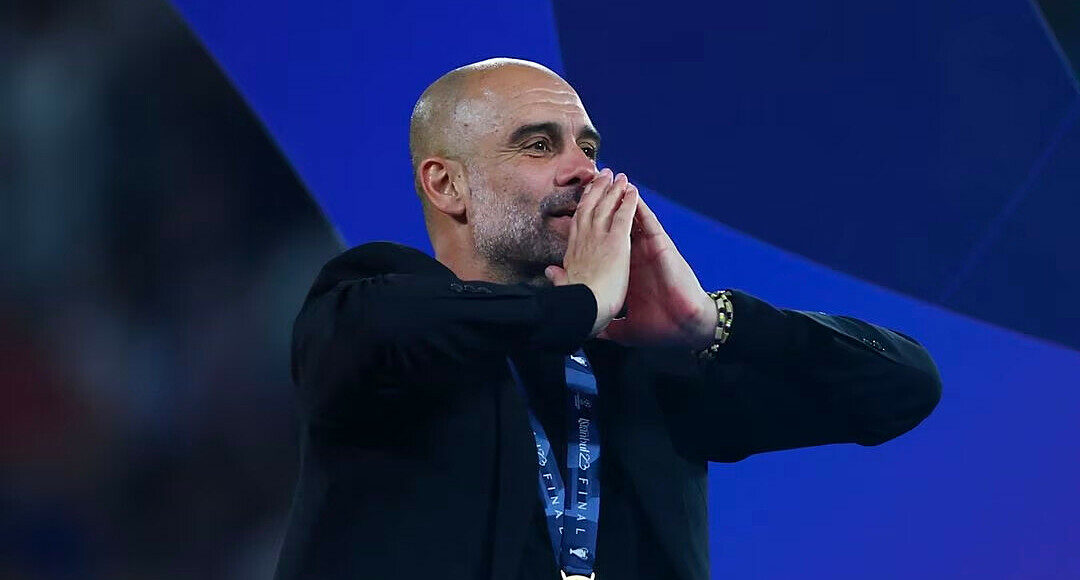 Guardiola mừng chức vô địch Champions League thứ ba trong sự nghiệp, sau chung kết Champions League tối 10/6/2023 trên sân Ataturk ở thành phố Istanbul, Thổ Nhĩ Kì. Ảnh: Reuters