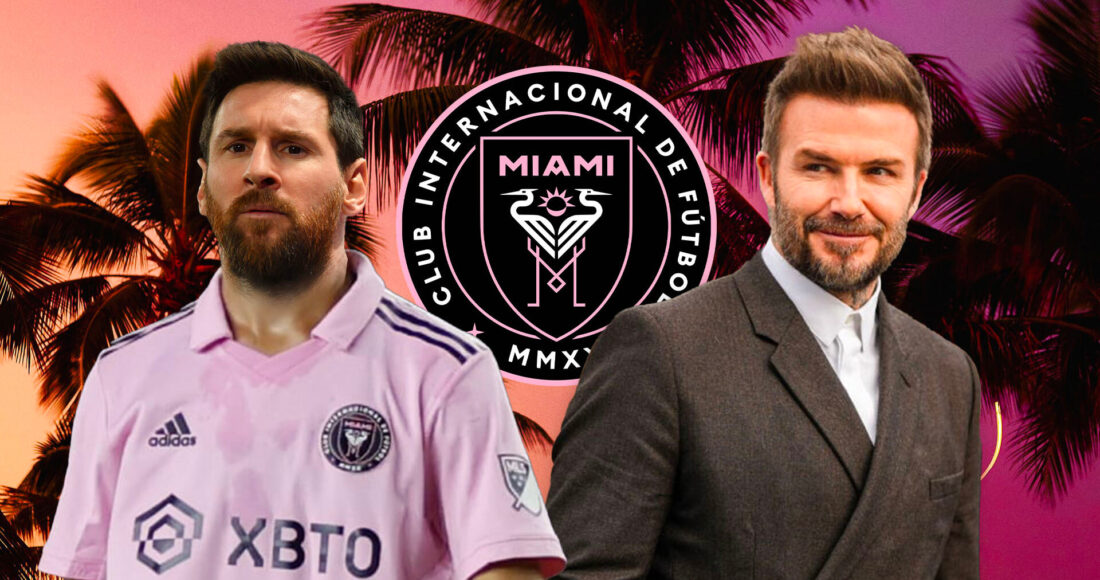 Messi (trái) nhận lời gia nhập Inter Miami của David Beckham ngày 7/6/2023. Ảnh: US Sun
