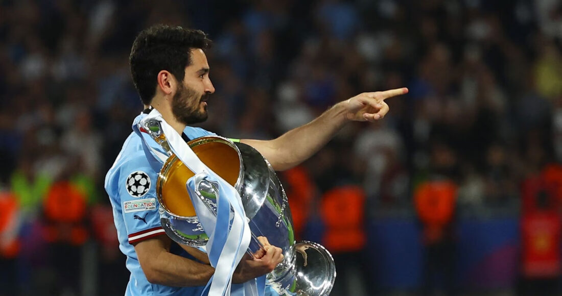 Gundogan mừng chức vô địch Champions League tại Thổ Nhĩ Kỳ hôm 10/6. Ảnh: Reuters