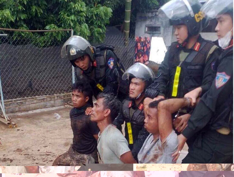 Ba người trong nhóm tấn công trụ sở công an bị bắt, ngày 11/6. Ảnh: Công an nhân dân