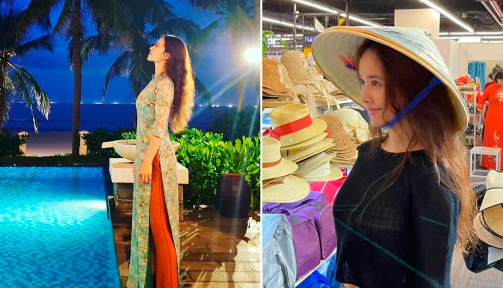Thái Y Lâm diện áo dài, nón lá. Ảnh: Instagram/Jolin
