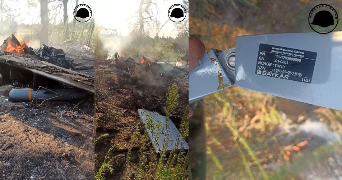 Xác máy bay TB2 bị lực lượng Nga bắn hạ tại tỉnh Kherson hôm 18/7. Ảnh: Twitter/200_zoka