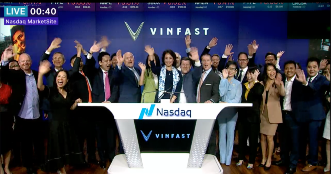 VinFast chính thức giao dịch trên thị trường chứng khoán Mỹ từ phiên 15/8. Ảnh chụp màn hình.
