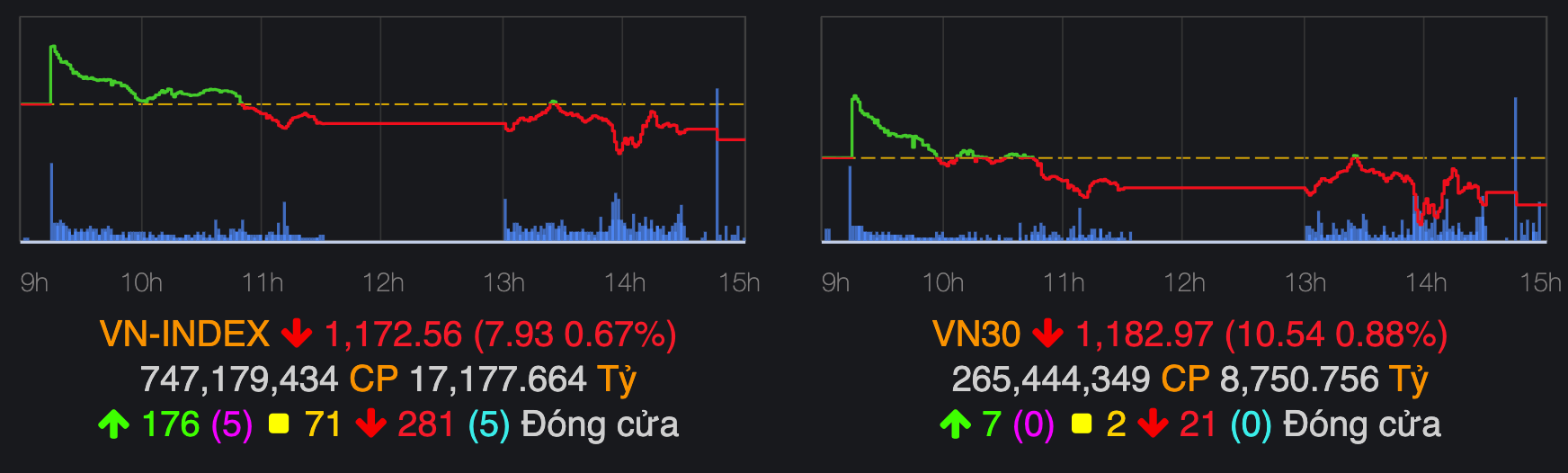 VN-Index chốt phiên 23/8 giảm gần 8 điểm. Ảnh: VNDirect