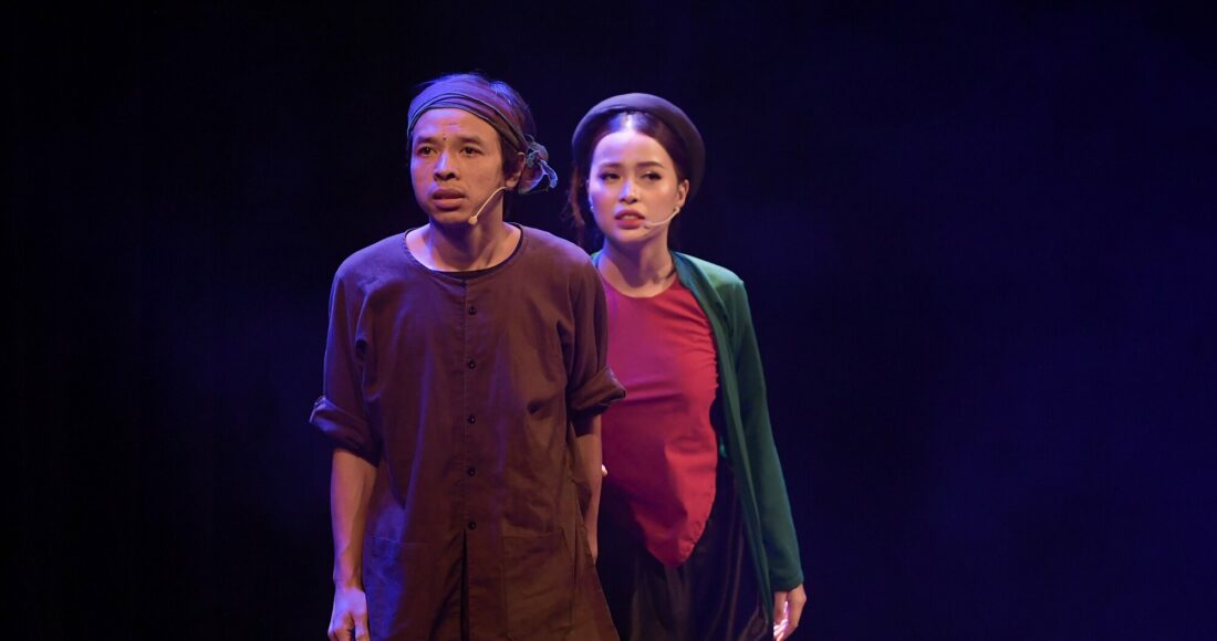 Hoàng Tùng (vai xác hàng thịt) và Phương My (vai vợ hàng thịt). Ảnh: Ban tổ chức cung cấp