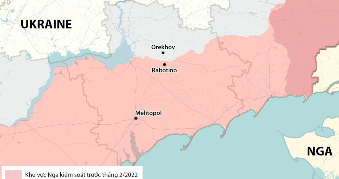 Vị trí thị trấn Orekhov và thành phố Melitopol. Đồ họa: RYV