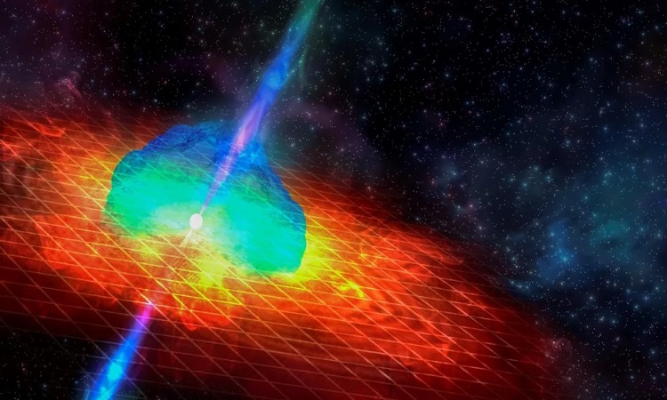 Mô phỏng tia chớp gamma GRB 211211A. Ảnh: Soheb Mandhai/ @TheAstroPhoenix