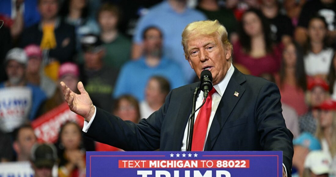 Ứng viên tổng thống đảng Cộng hòa Donald Trump trong cuộc vận động tranh cử ở nhà thi đấu Van Andel Arena, thành phố Grand Rapids, bang Michigan ngày 20/7. Ảnh: AFP