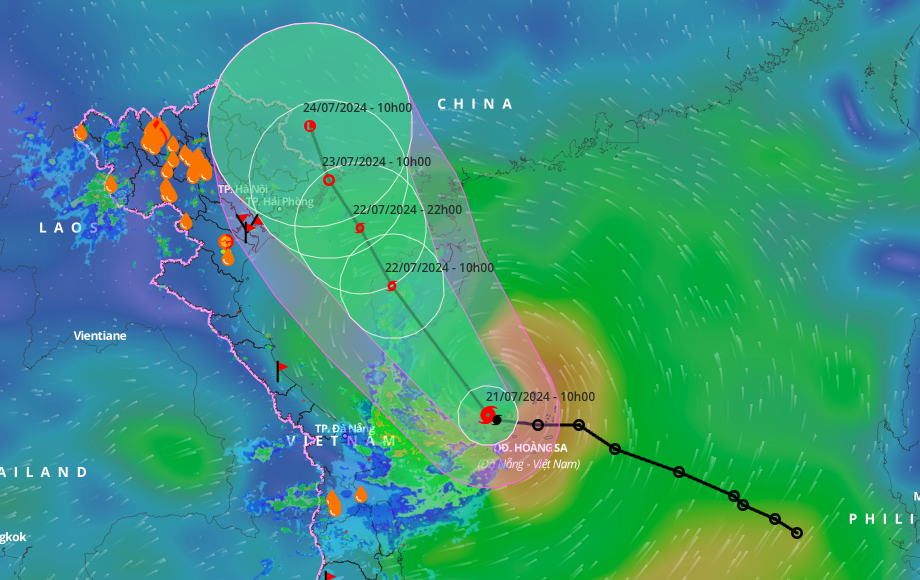 Dự báo hướng đi và vùng ảnh hưởng của bão. Ảnh: Hệ thống giám sát thiên tai
