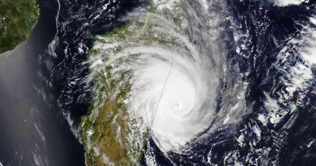 Bão Freddy đổ bộ Madagascar tháng 2/2023. Ảnh: NASA Earth Observatory
