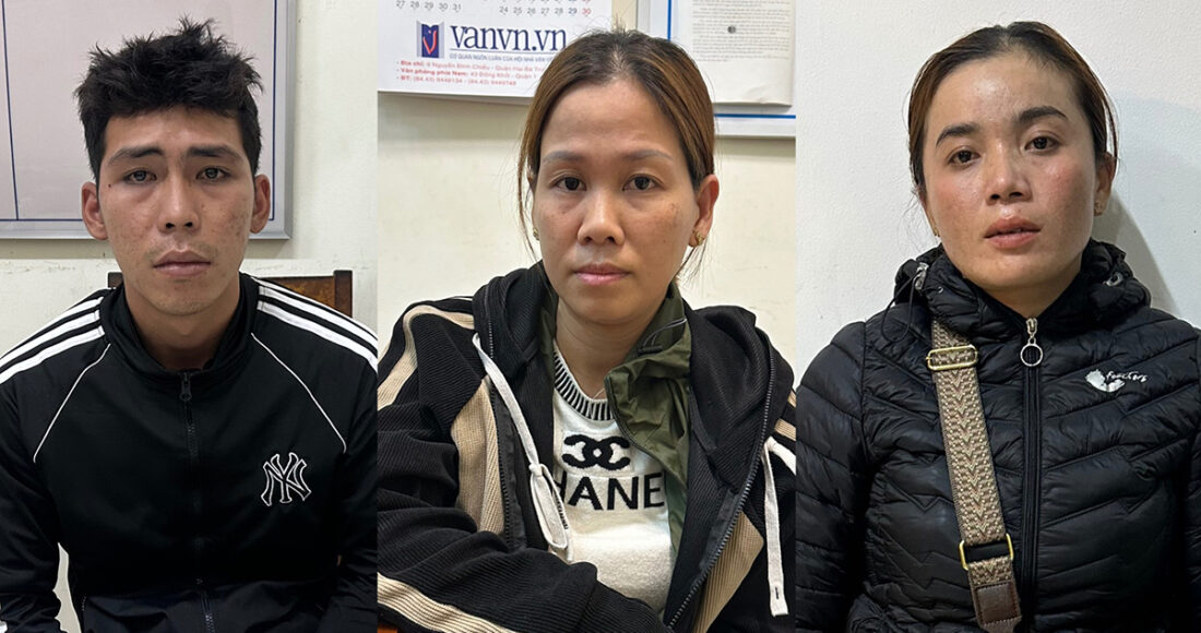 Ba nghi phạm tại cơ quan công an. Ảnh: Hoài Thanh