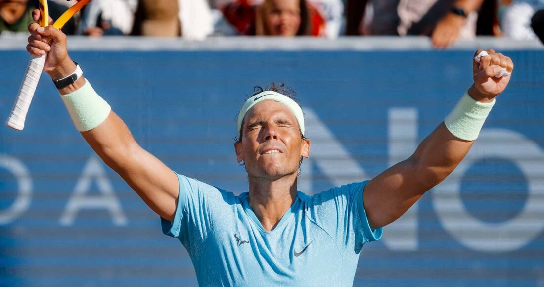 Nadal mừng chiến thắng trước Navone, sau bốn tiếng thi đấu trên sân Trung tâm ở Bastad, Thụy Điển hôm 19/7. Ảnh: ATP