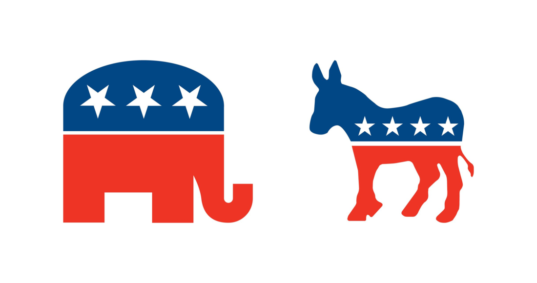 Biểu tượng voi của đảng Cộng hòa và lừa của đảng Dân chủ. Ảnh: Britannica