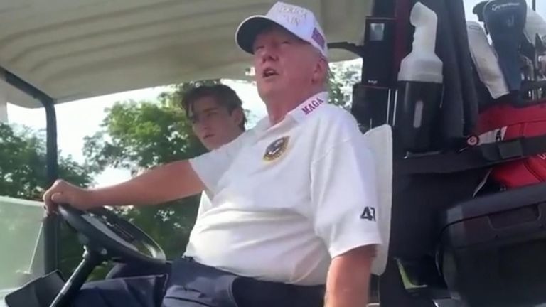 Ông Donald Trump trong video công kích Tổng thống Joe Biden và cấp phó Kamala Harris. Ảnh: Sky News