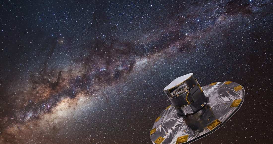 Mô phỏng tàu vũ trụ Gaia của Cơ quan Vũ trụ châu Âu (ESA) đang lập bản đồ dải Ngân Hà. Ảnh: ESA/ATG medialab/ESO/S. Brunier