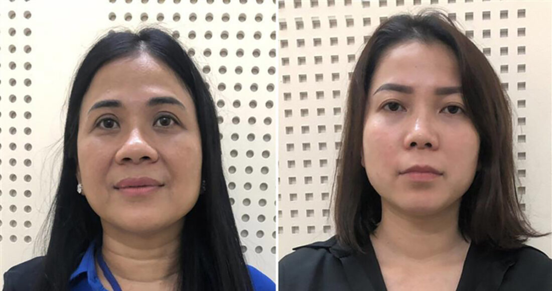 Giám đốc Xuyên Việt Oil Mai Thị Hồng Hạnh (trái) và cấp phó Nguyễn Thị Như Phương. Ảnh: Bộ Công an