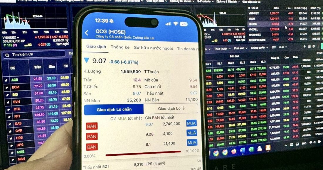 Cổ phiếu QCG dư bán giá sàn hơn 2,7 triệu cổ phiếu tới cuối phiên sáng 19/7. Ảnh: Minh Sơn