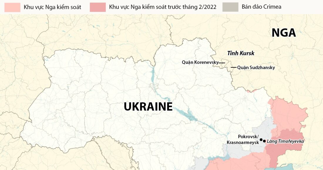 Vị trí quận Sudzhansky và Korenevsky, tỉnh Kursk, Nga. Đồ họa: RYV