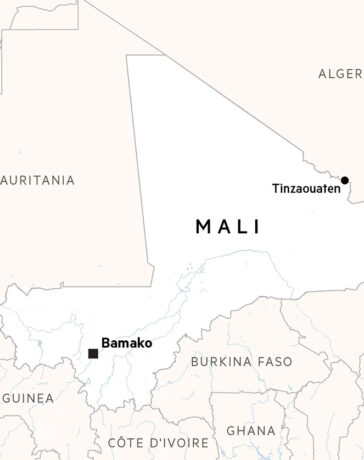 Vị trí thị trấn Tinzaouaten, Mali. Đồ họa: Map Creator
