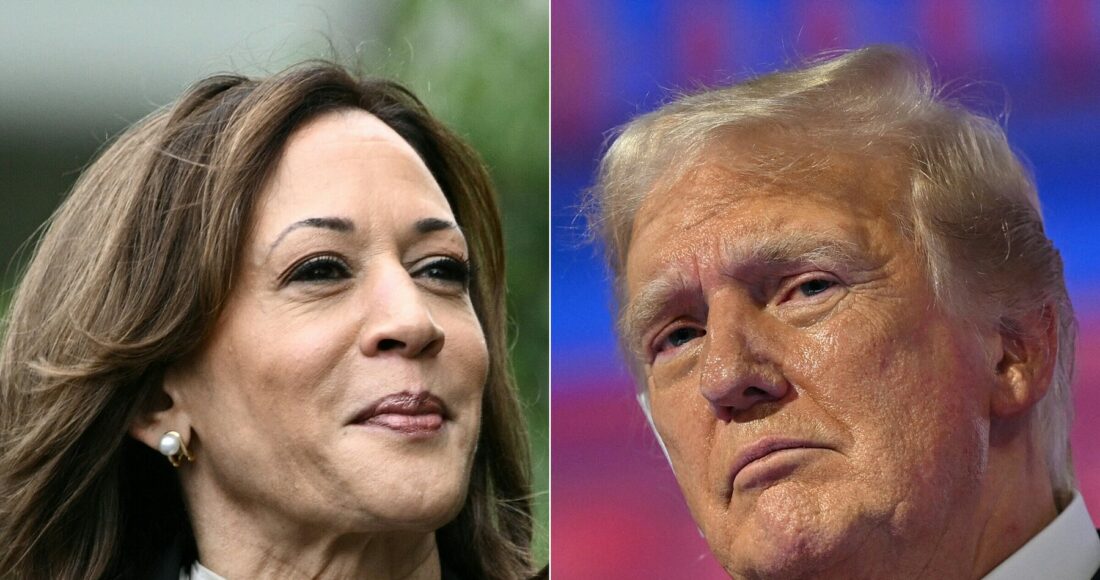 Phó tổng thống Mỹ Kamala Harris (trái) và ứng viên tổng thống đảng Cộng hòa Donald Trump. Ảnh: AFP