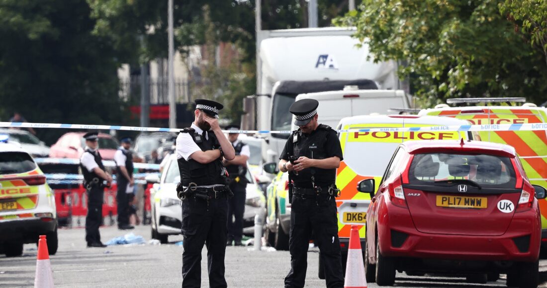 Cảnh sát phong tỏa hiện trường vụ đâm dao ở Southport, tây bắc Anh, ngày 29/7. Ảnh: AFP