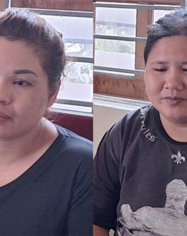 Nghi can Tuyên và Xuyên (trừ phải qua) tại cơ quan điều tra. Ảnh: Công an cung cấp