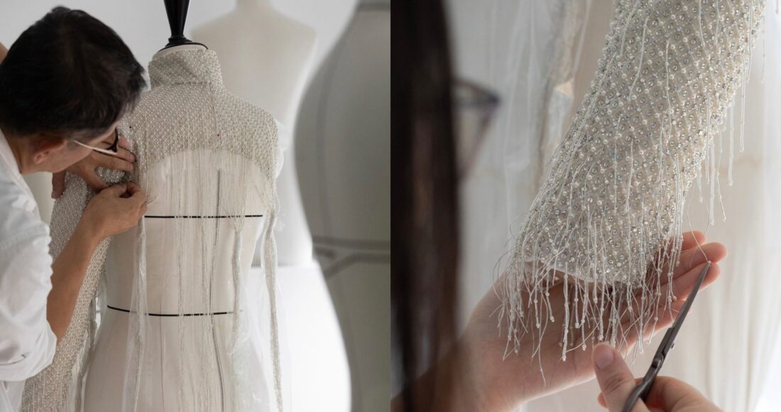Hậu trường các nghệ nhân làm đầm cho Celine Dion ở xưởng cao cấp của Dior. Ảnh: Dior