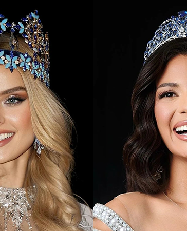 Miss World 2023 Krystyna Pyszková (Cộng hòa Czech) và Miss Universe 2023 Sheynnis Palacios (người Nicaragua). Ảnh: Missosology