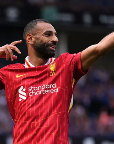 Salah ăn mừng sau khi ghi bàn ấn định chiến thắng 2-0 cho Liverpool, trong trận đấu trên sân của Ipswich Town ở vòng một Ngoại hạng Anh. Ảnh: LFC.